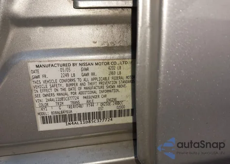 2005 Nissan Altima 2.5 S from USA, damaged, VIN 1N4AL11D85C377724